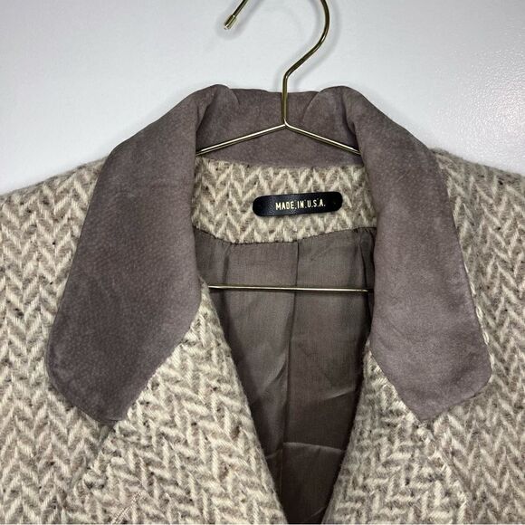 Wool Blend Chevron Long Coat - Picture 3 of 10